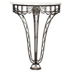 Art Deco Wrought Iron Console Table w/ Stylized Geometric Details 
Grey Marble