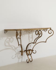 Art Deco Wrought Iron Console Table with Marble Top
