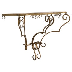 Art Deco Wrought Iron Console Table with Marble Top