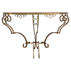 Art Deco Wrought Iron Console Table with Marble Top