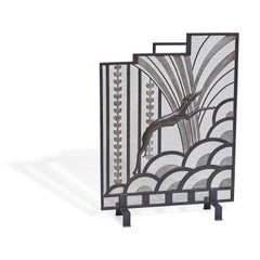 Art Deco Wrought Iron Fire Screen Decorated with a Greyhound