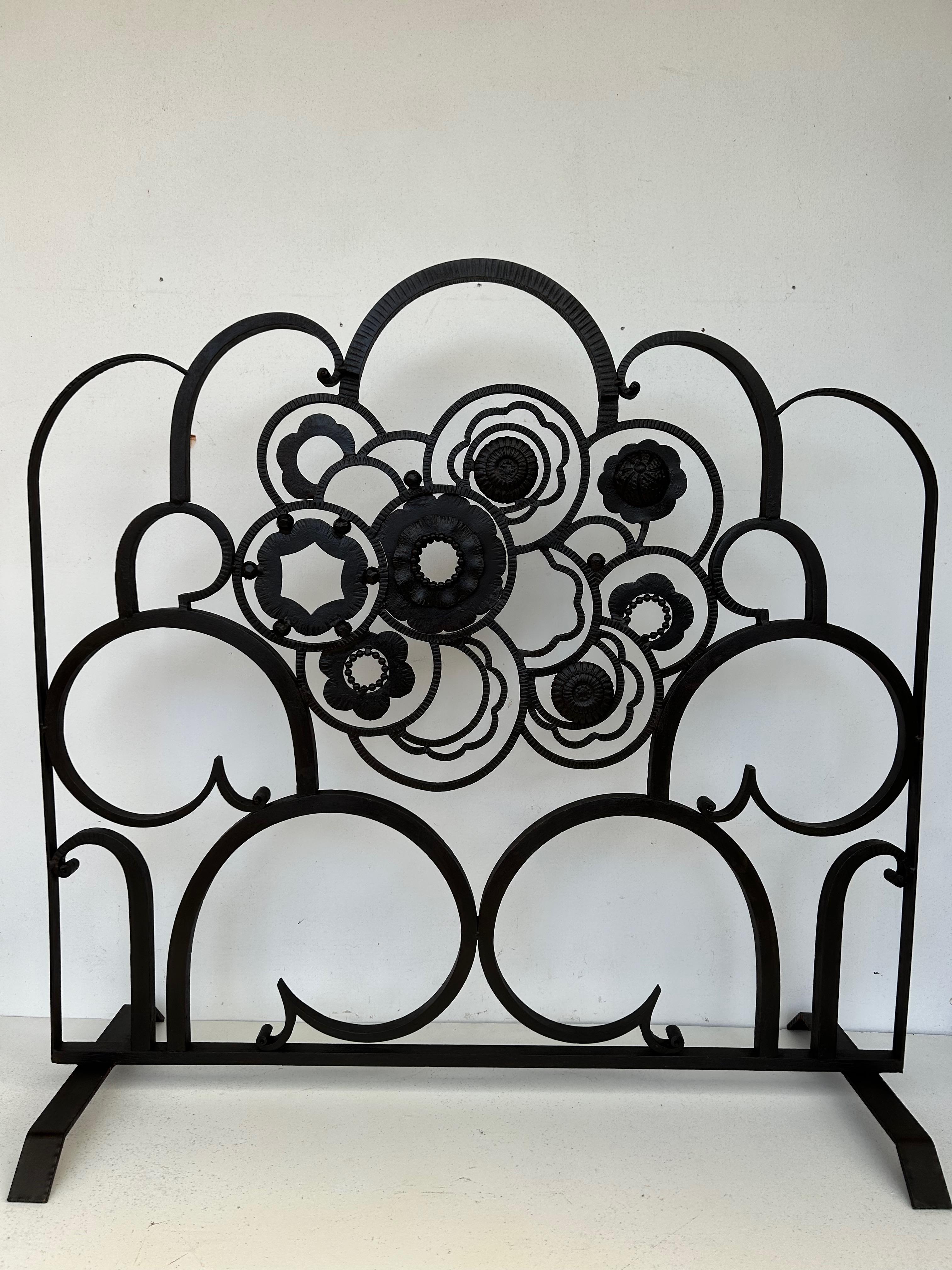 Art Deco Wrought Iron Fire Screen 3