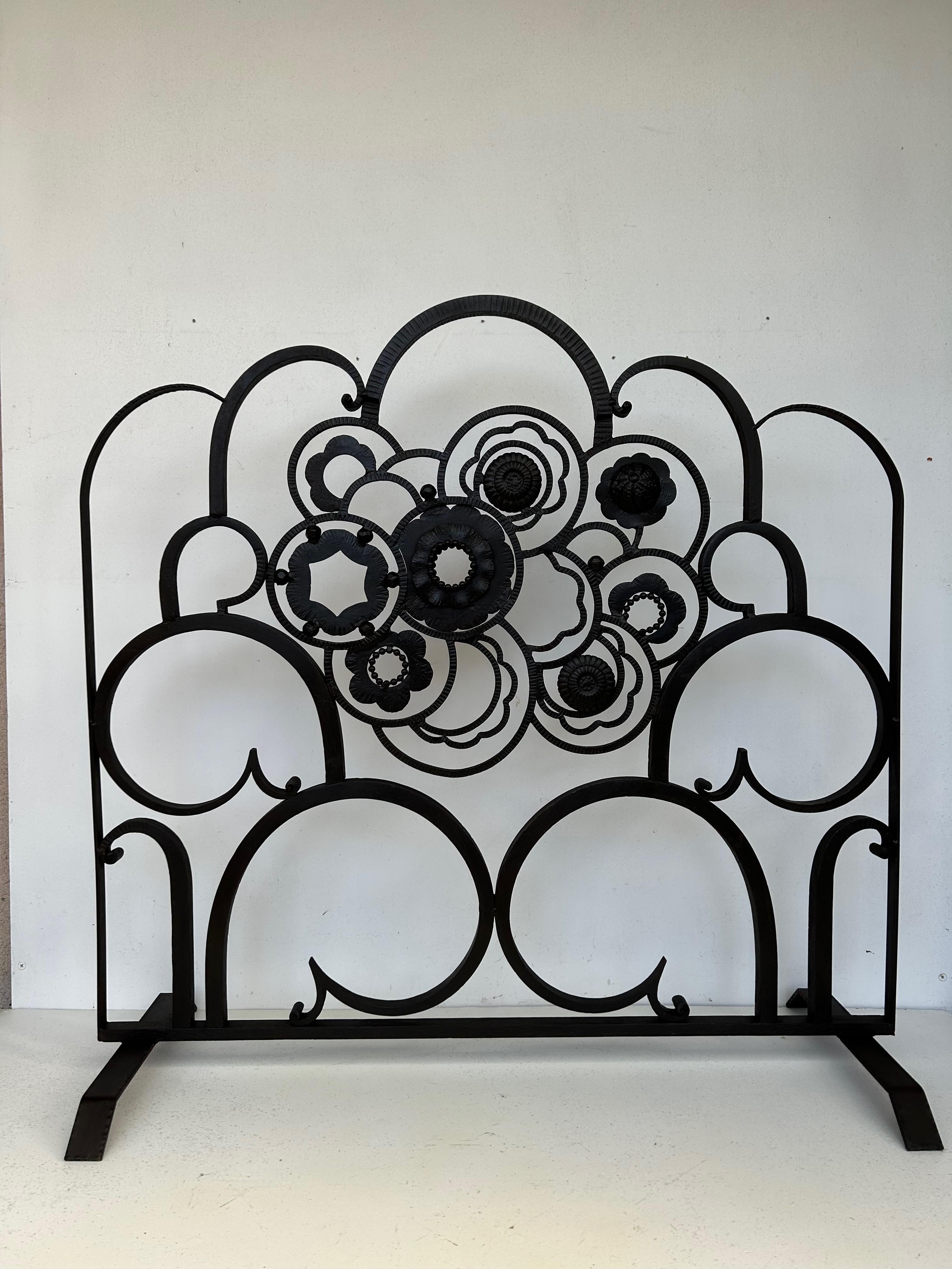 Art Deco Wrought Iron Fire Screen 4