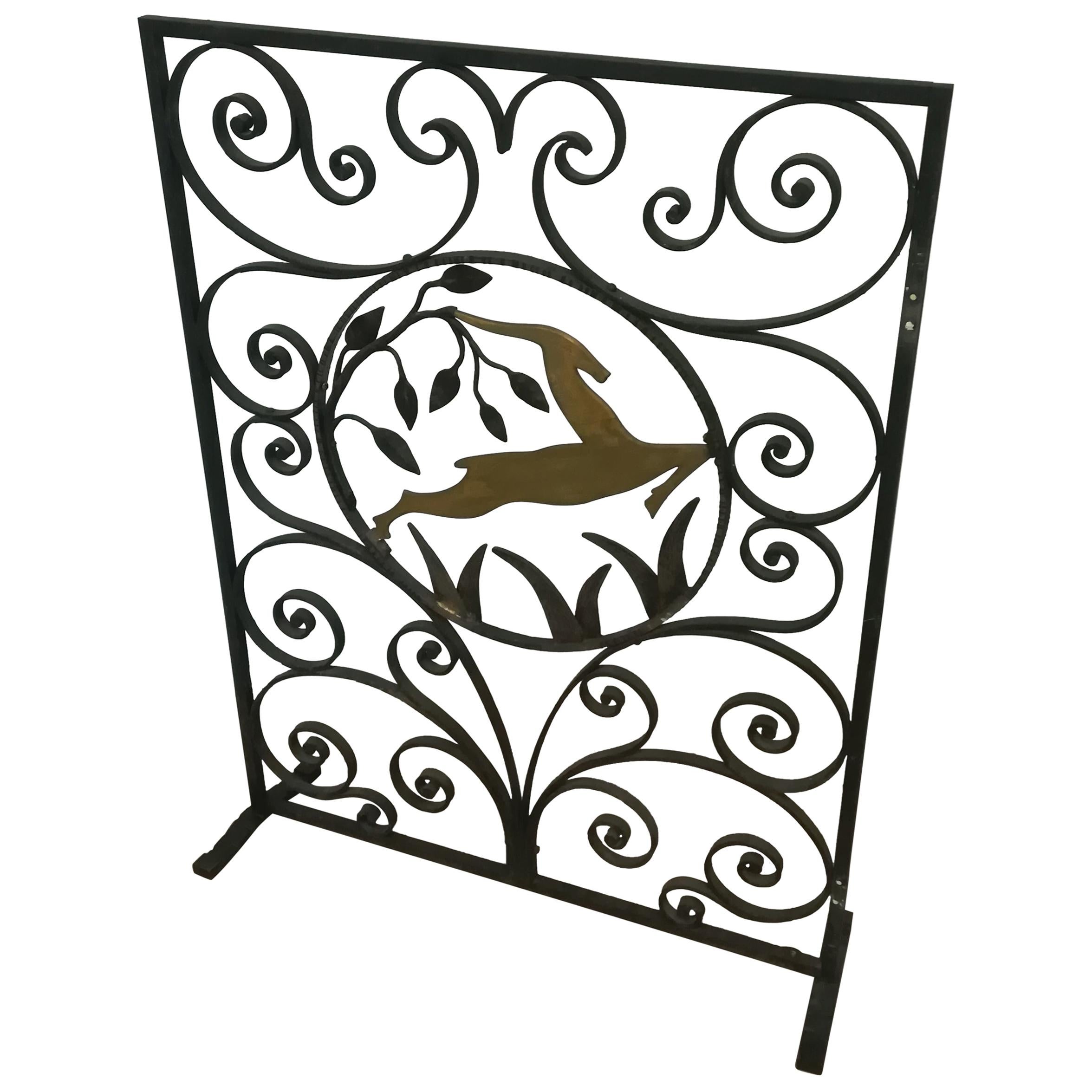 Art Deco Wrought Iron Fire Screen For Sale