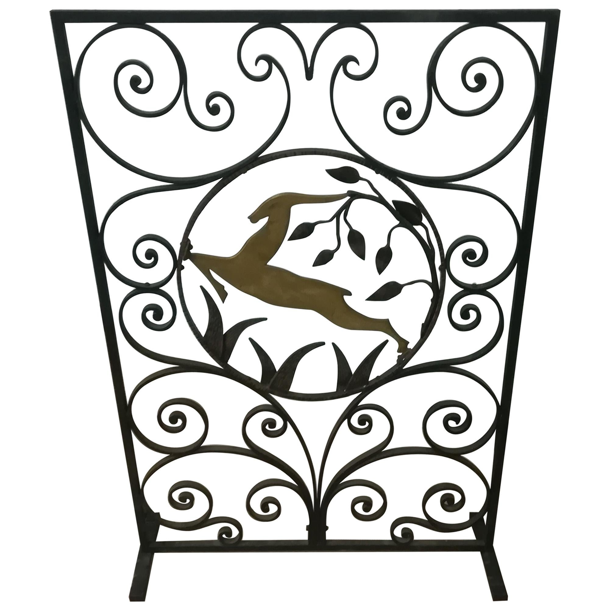 Art Deco Wrought Iron Fire Screen For Sale