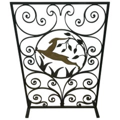 Vintage Art Deco Wrought Iron Fire Screen