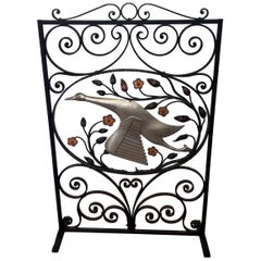 Vintage Art Deco Wrought Iron Fire Screen