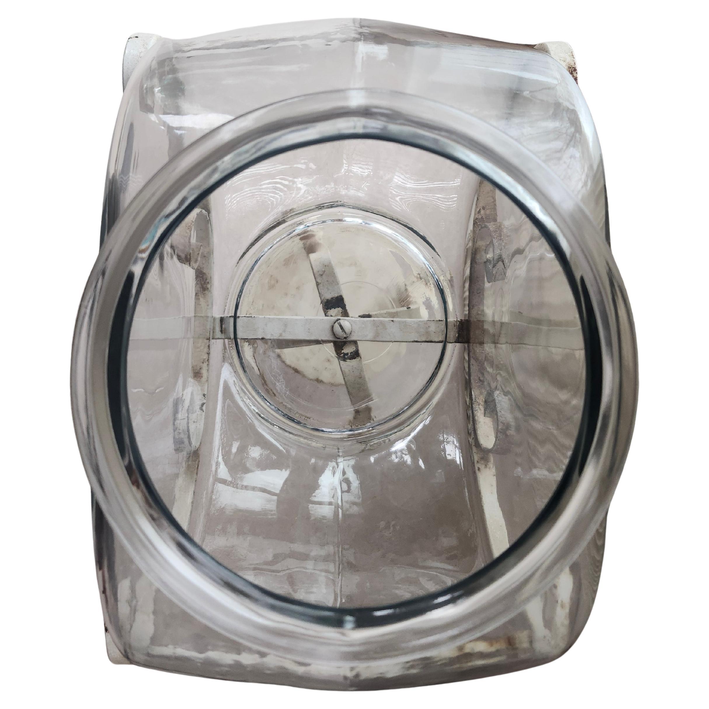 Fantastic art deco wrought iron fish bowl stand with a large 2 gallon glass bowl. In excellent vintage condition with minimal wear and lots of charm, old white paint. Stand is flared with 4 iron twisted legs connected at the base with a small round