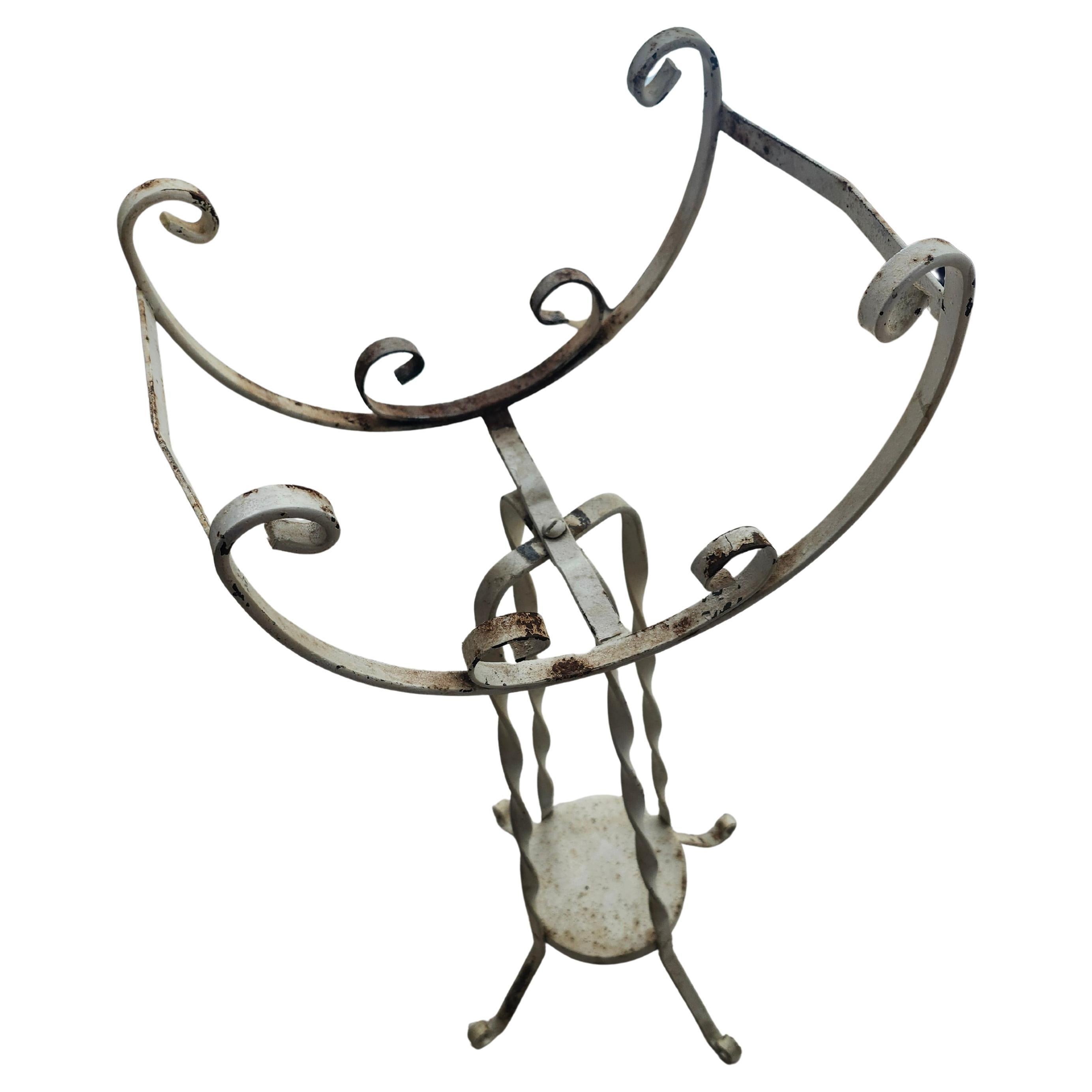 Mid-20th Century Art Deco Wrought Iron Fish Bowl Stand with Glass Bowl For Sale