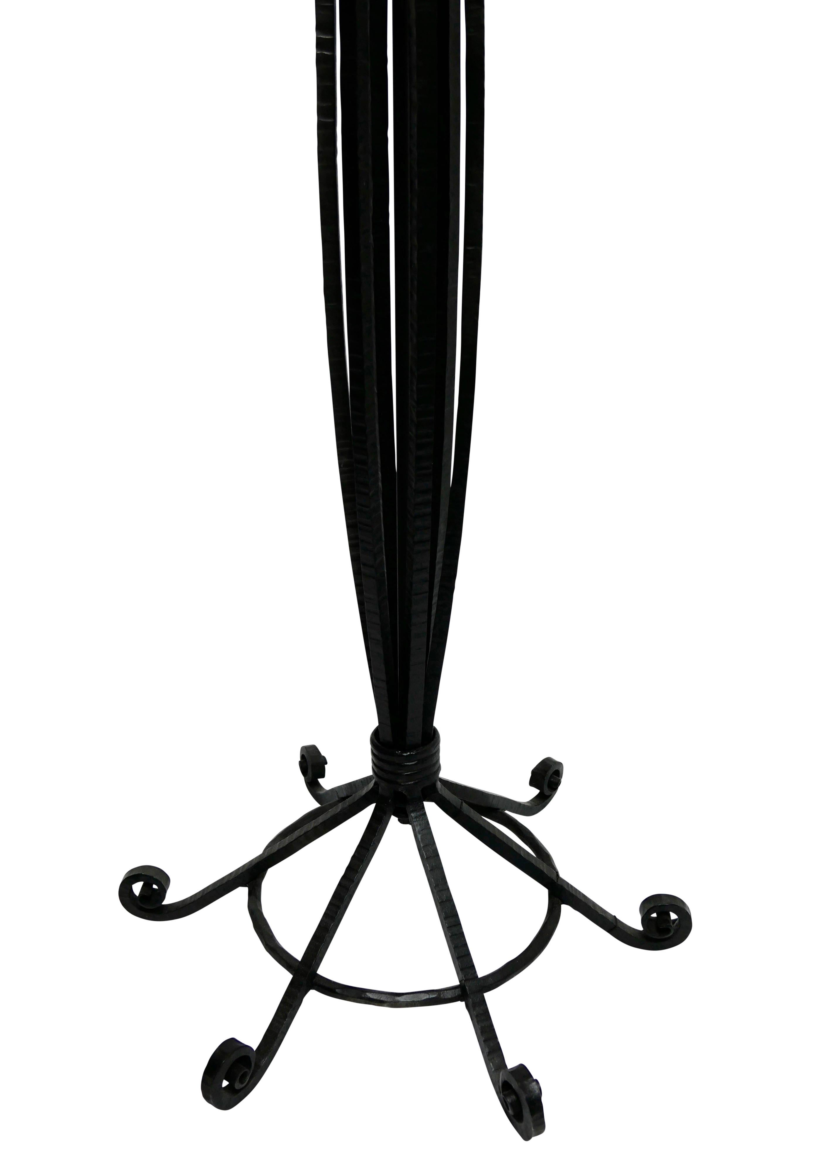 Art Deco Wrought Iron Floor Lamp with Alabaster Shade, French, circa 1920 For Sale 8