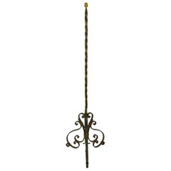 Art Deco Wrought Iron Floor Lamp with Green and Gold Patina, 1940s