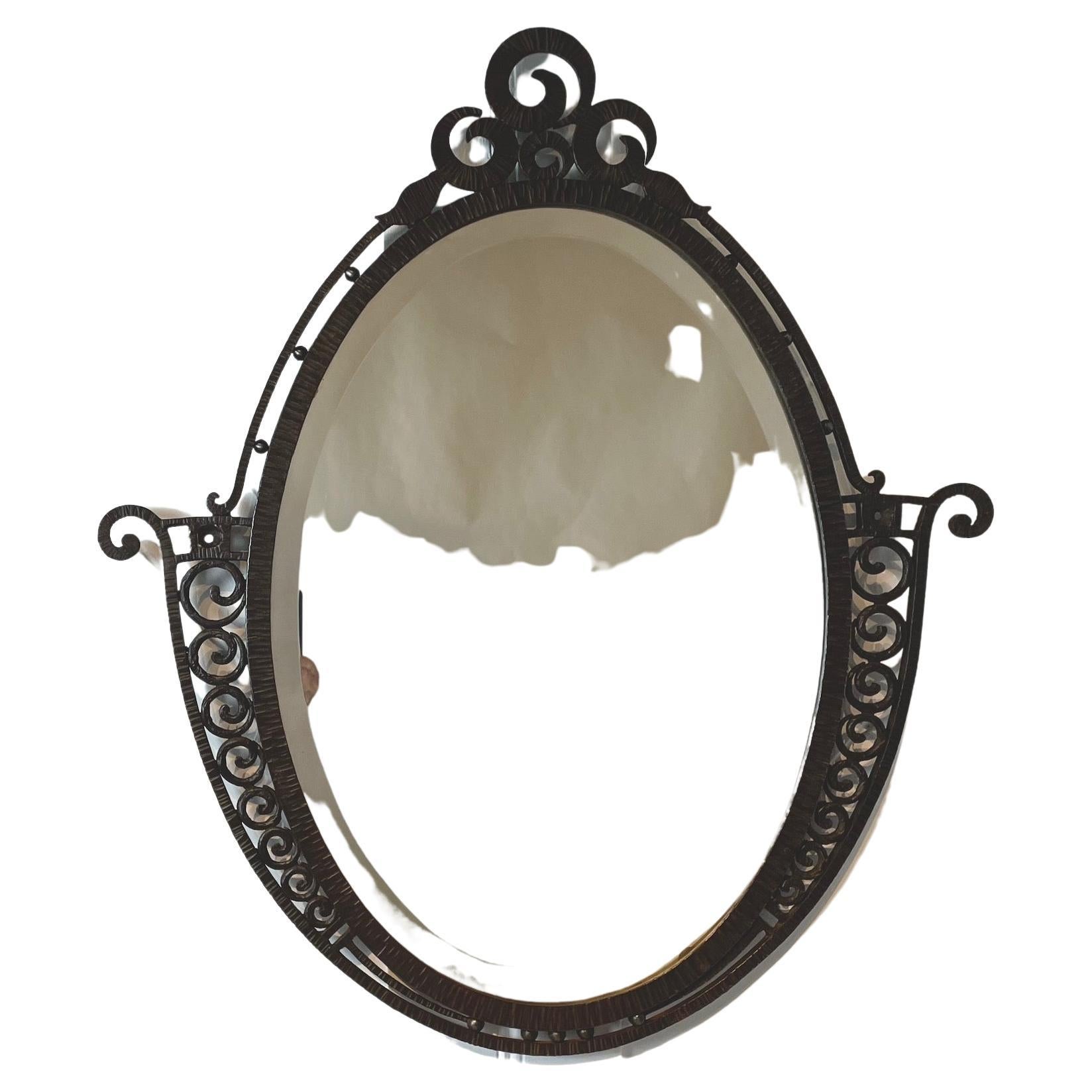 Early 20th Century Art Deco Wrought Iron Framed Mirror In The Manner of Edger Brandt For Sale