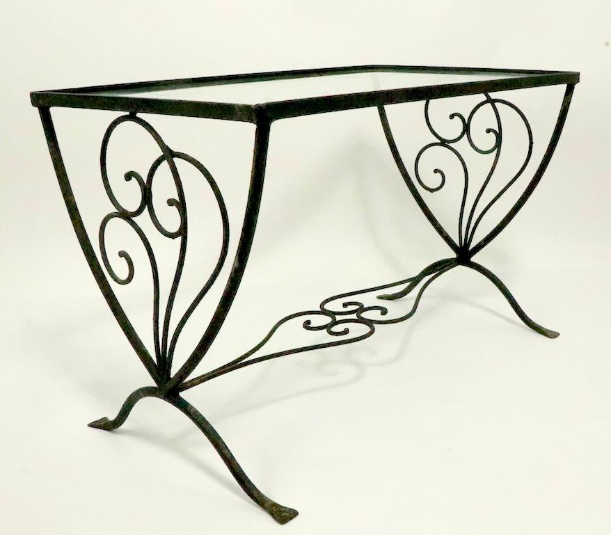 Glass Art Deco Wrought Iron Garden Patio Table after Salterini