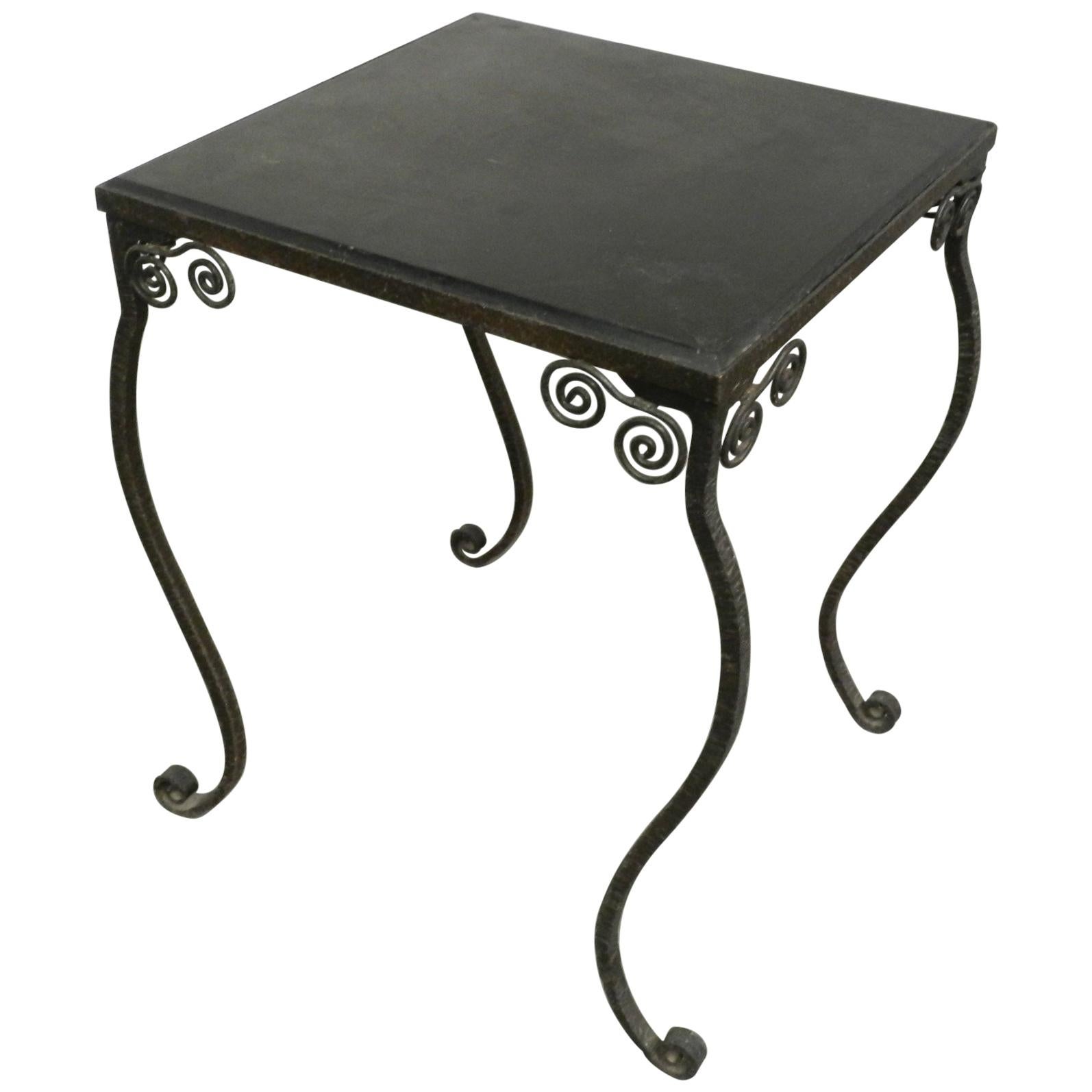 Art Deco Wrought Iron Gueridon, Lacquered Wooden Tray, circa 1940
