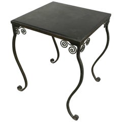 Art Deco Wrought Iron Gueridon, Lacquered Wooden Tray, circa 1940