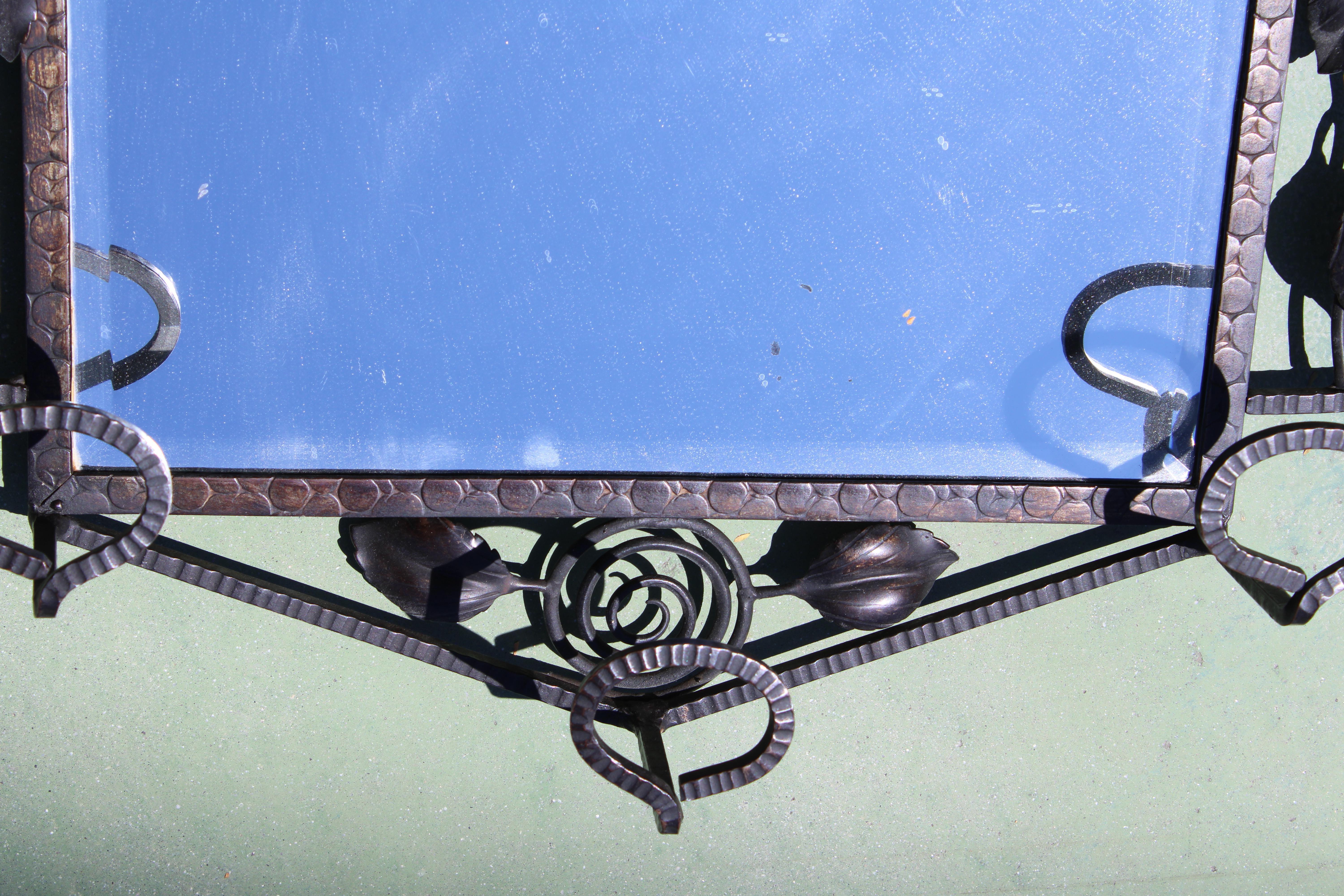 Acier Art Deco Wrought Iron Hall Mirror (miroir de salle) en vente