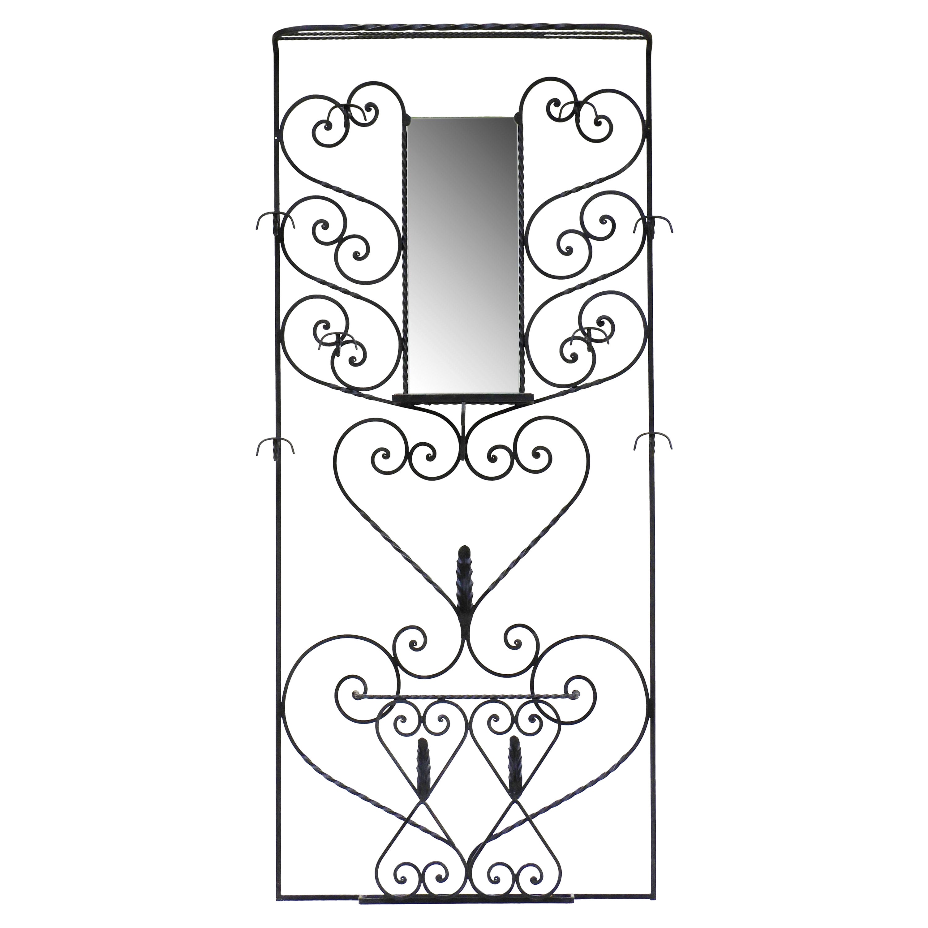 Art Deco Wrought Iron Hall Stand with Ceramic Detailing, C1930s, France