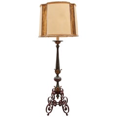 Art Deco Stehlampe aus lackiertem Schmiedeeisen und vergoldeten Blättern Frankreich:: 1930er Jahre