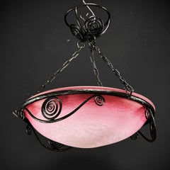 Schmiedeeiserne Lampe im Art déco-Stil von Schneider France Pate de Verre, 1920er Jahre