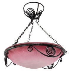 Art Deco wrought iron Lamp by Schneider France Pate de Verre, 1920s