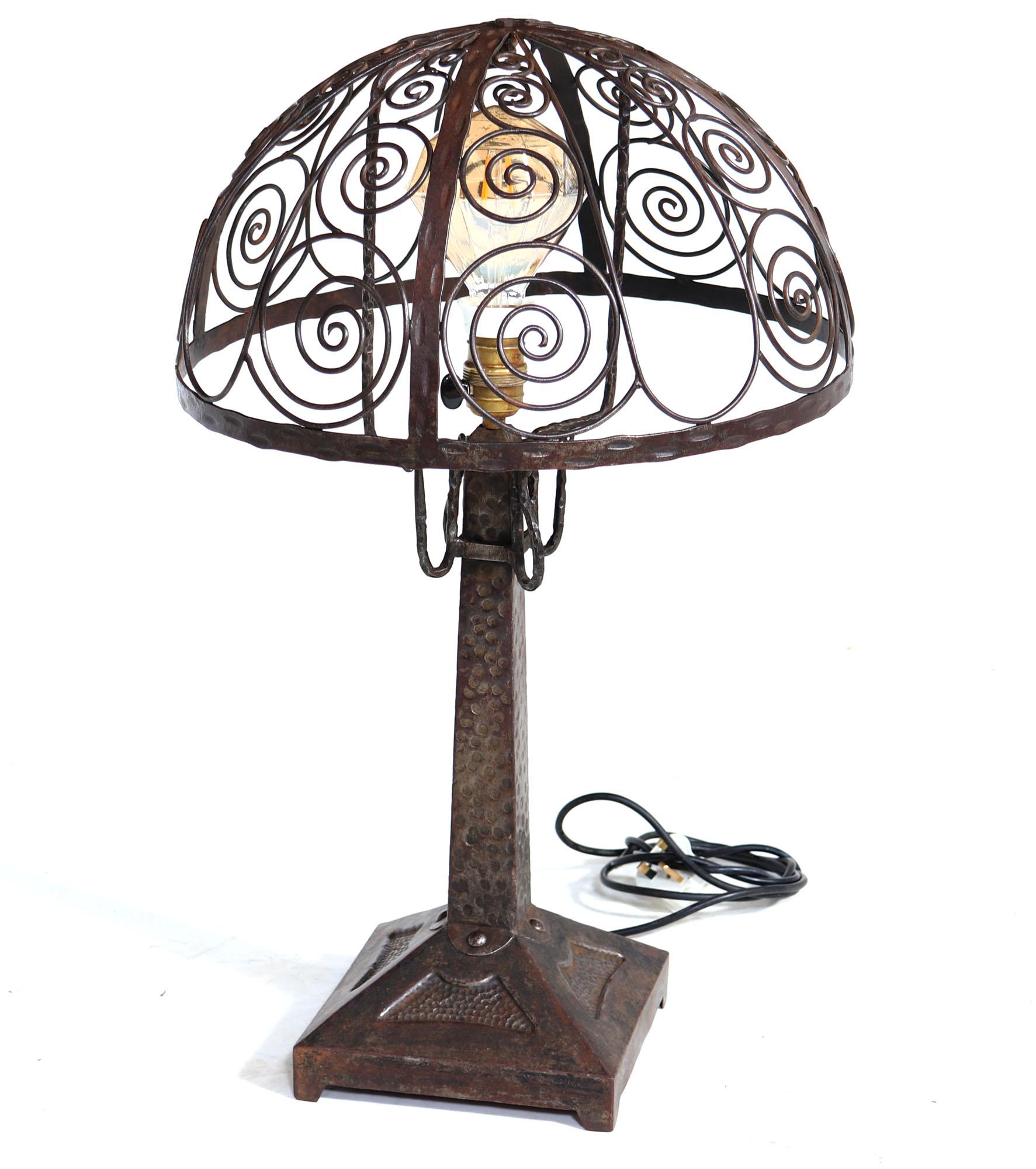 French Art Deco Wrought Iron Lamp For Sale