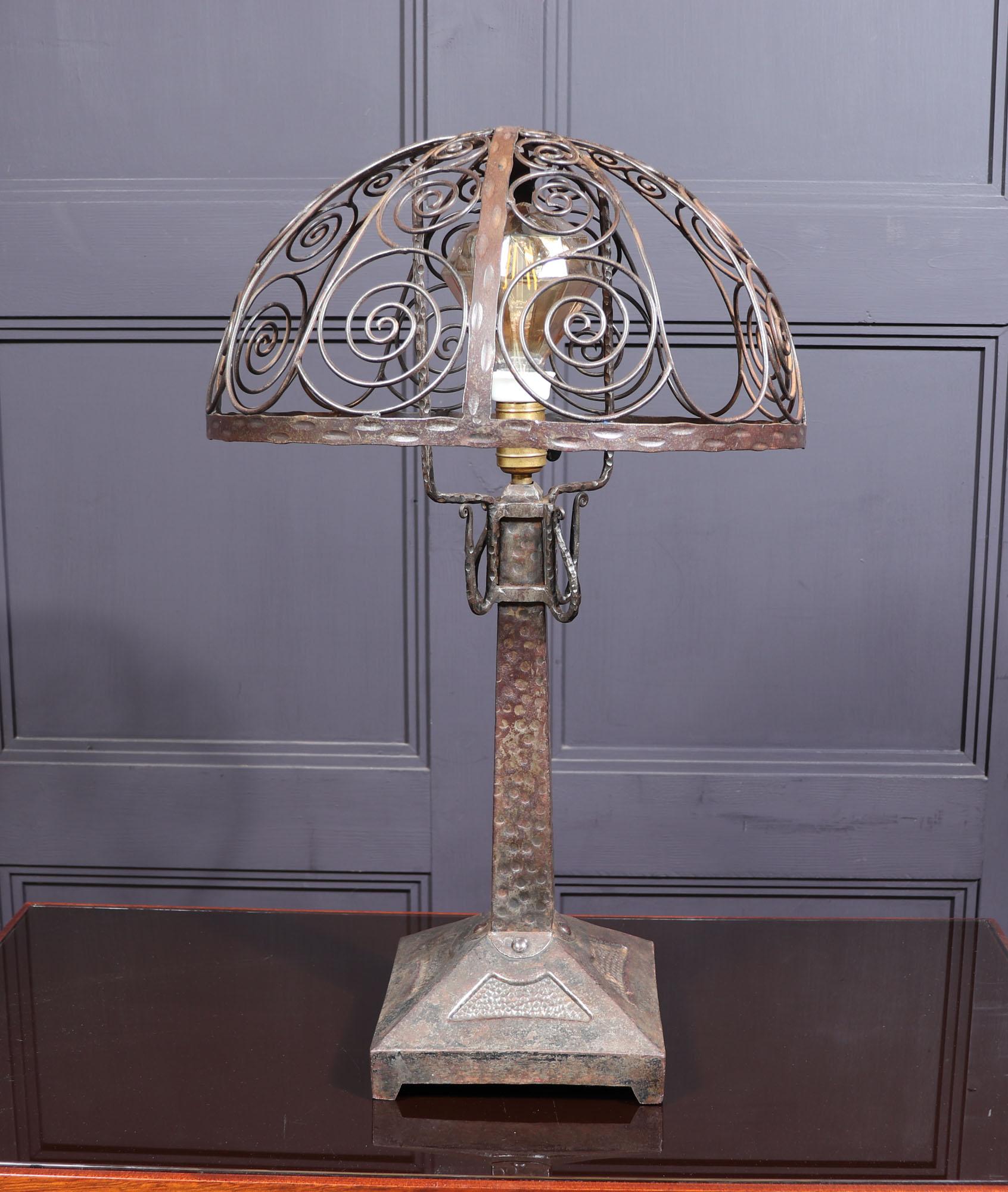Mid-20th Century Art Deco Wrought Iron Lamp For Sale