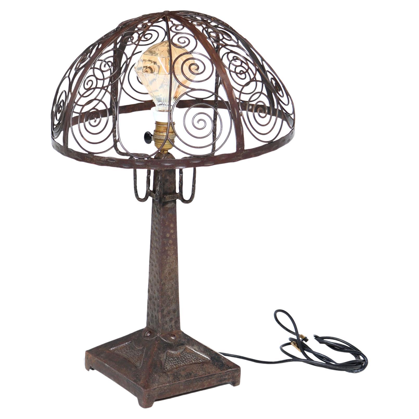 Art Deco Wrought Iron Lamp For Sale