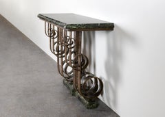 Console Art Déco in ferro battuto e marmo, Francia, anni '30