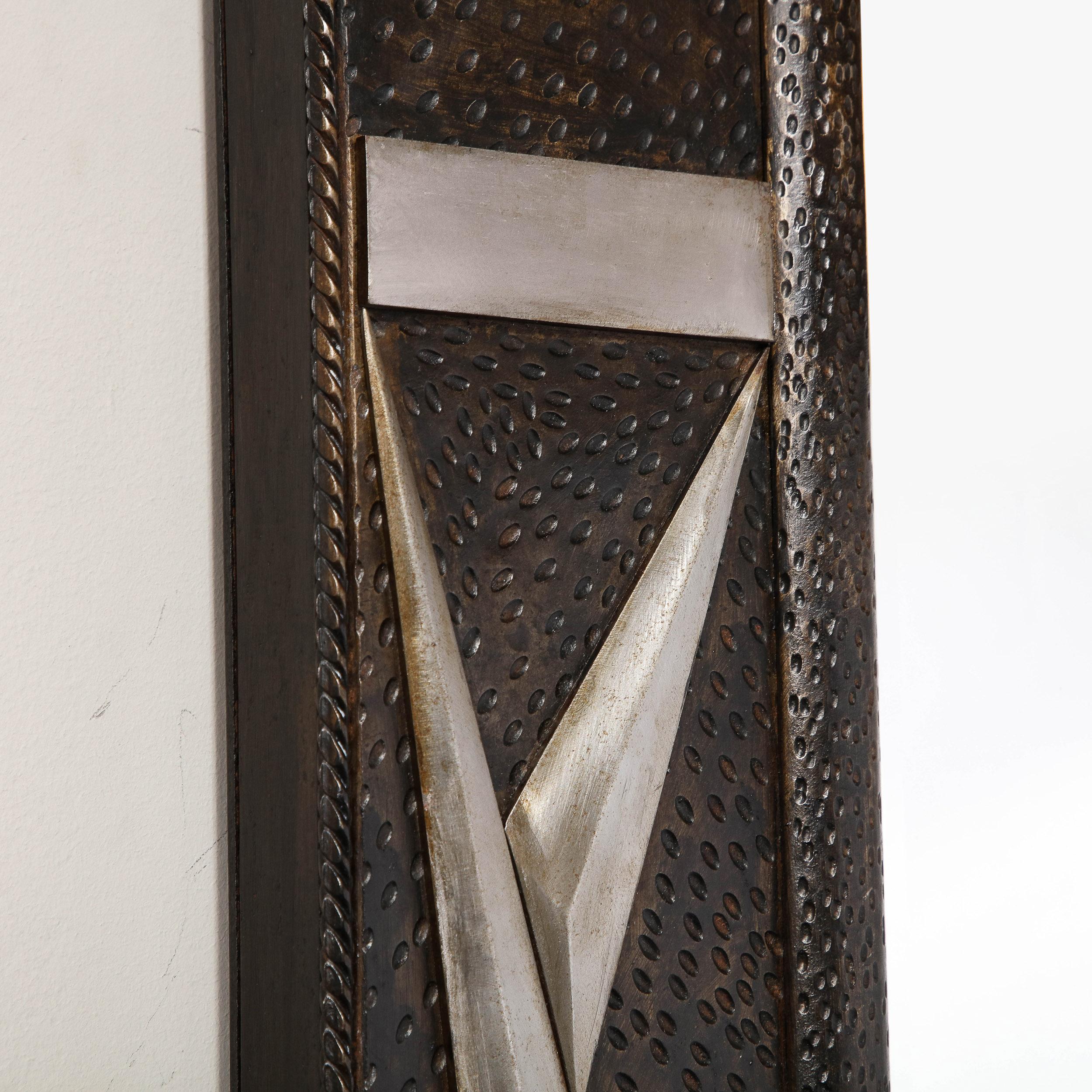 Art Deco Wrought Iron Mirror w/ Stylized Cubist Geometric Detailing  For Sale 7