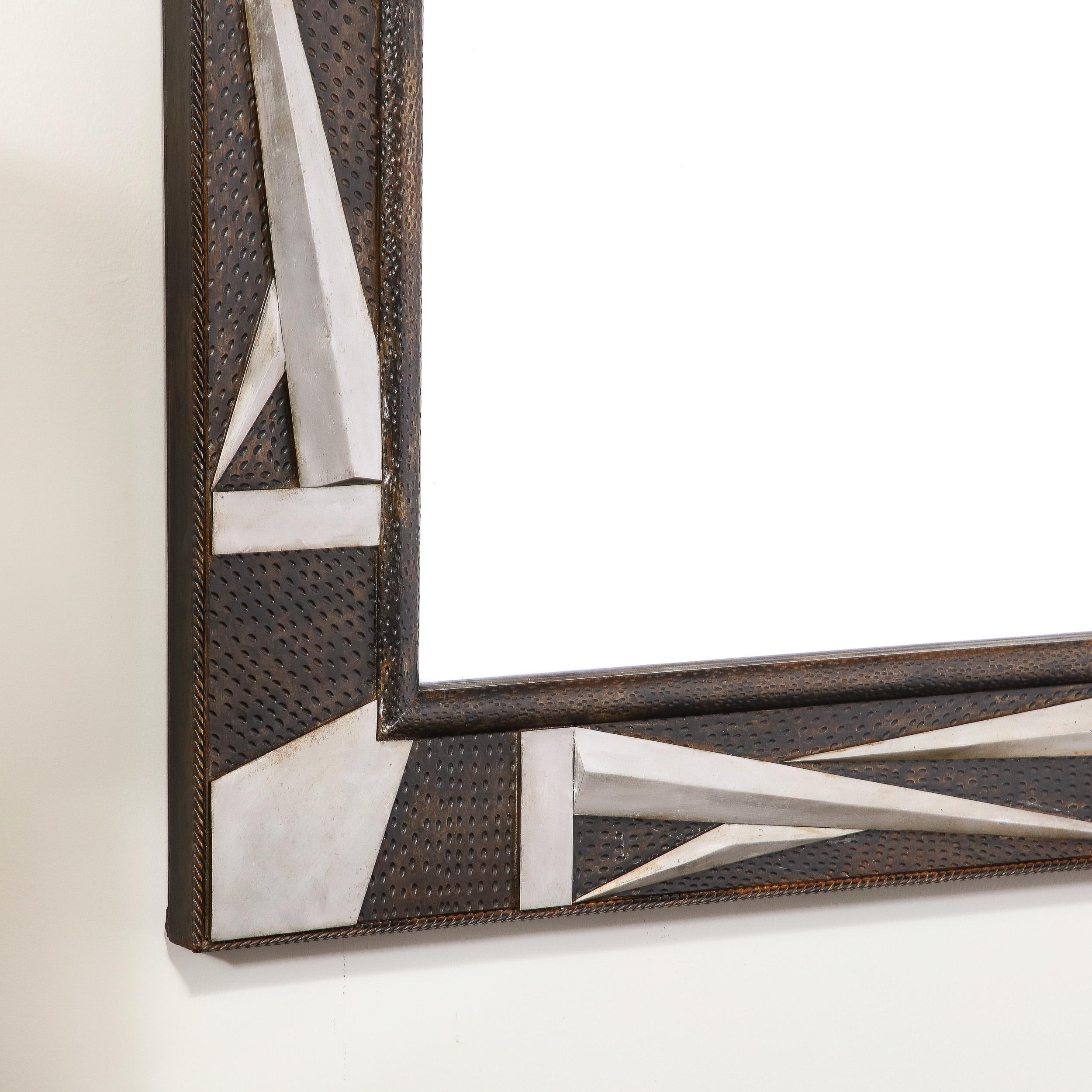 Art Deco Wrought Iron Mirror w/ Stylized Cubist Geometric Detailing  For Sale 8