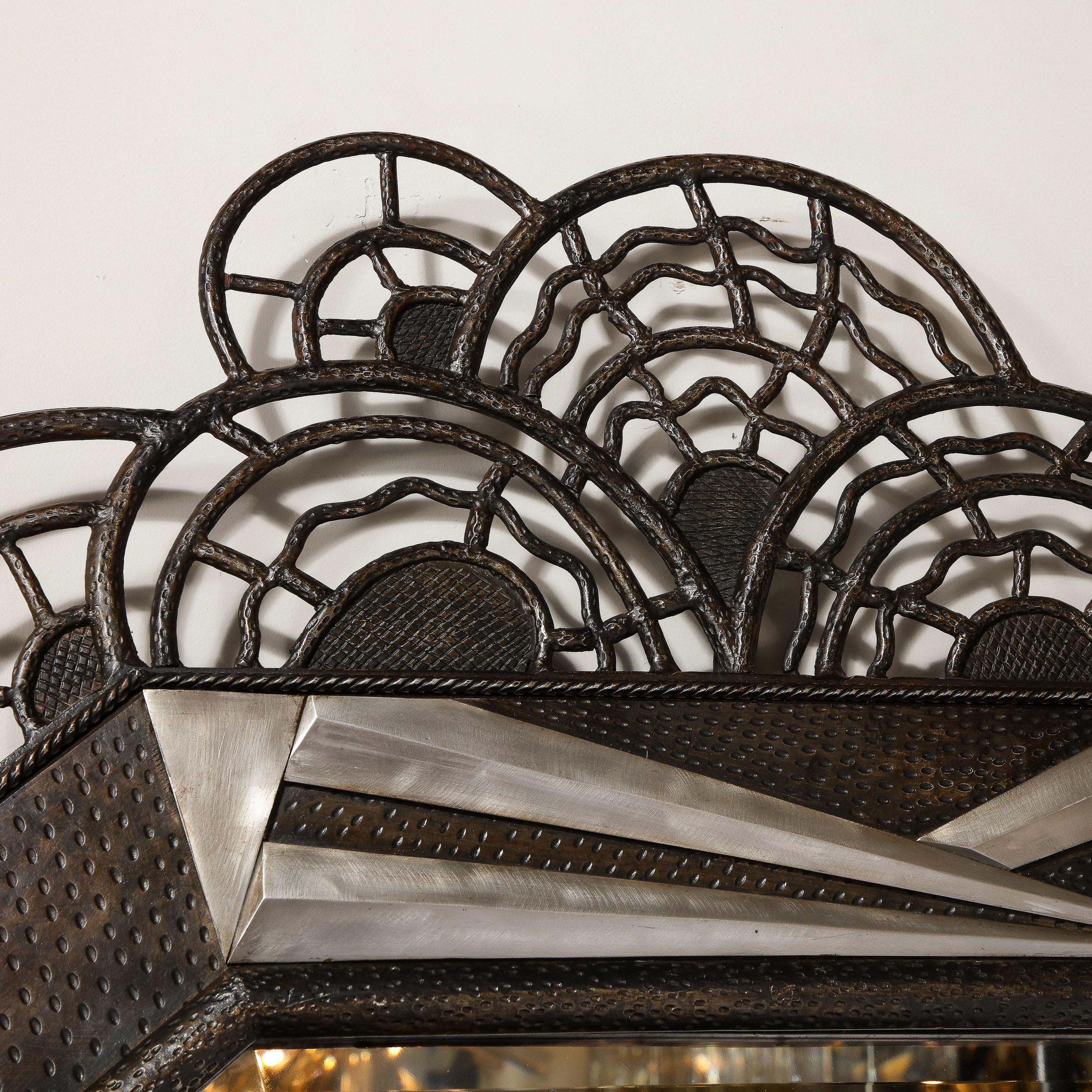 Art Deco Wrought Iron Mirror w/ Stylized Cubist Geometric Detailing In Excellent Condition For Sale In New York, NY