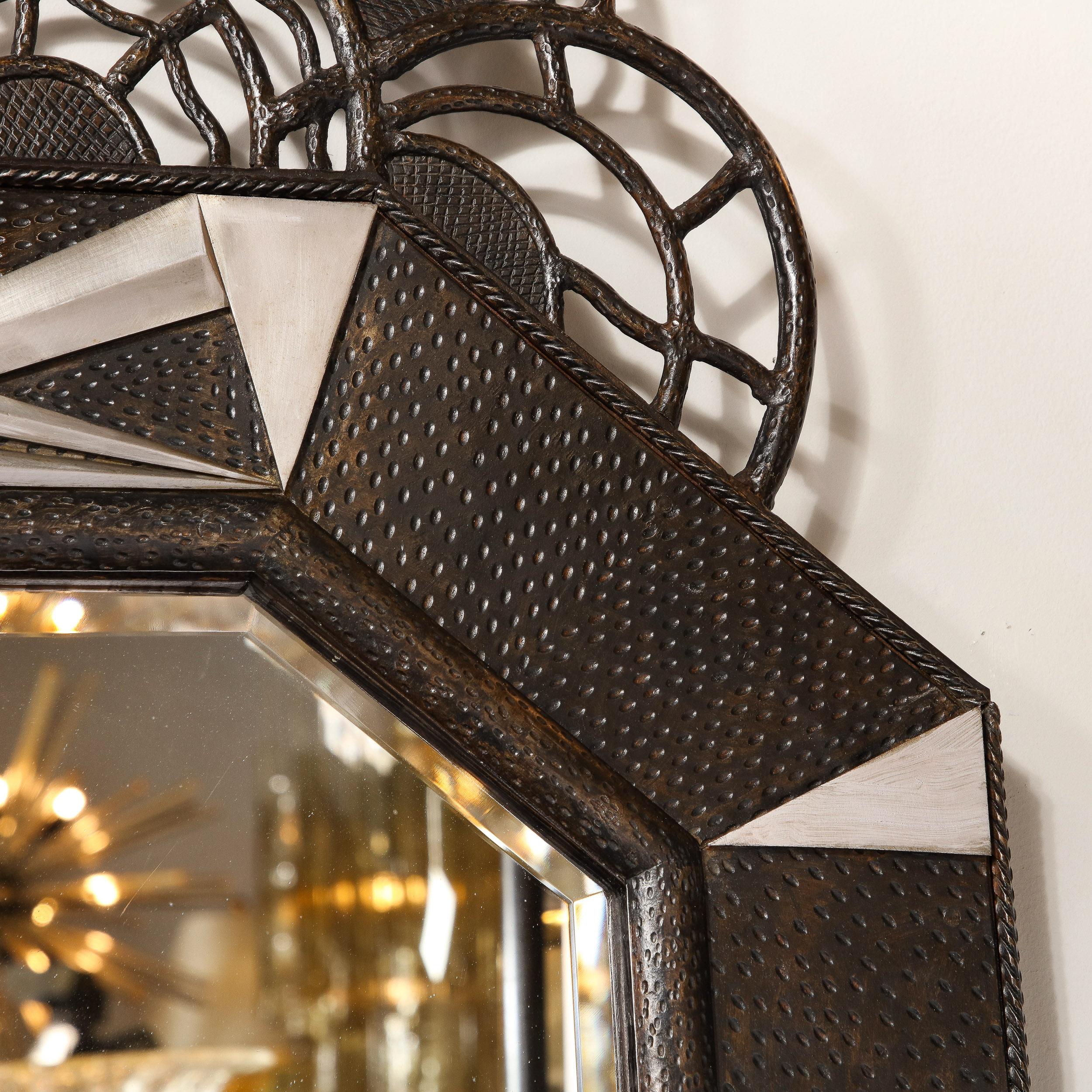 Art Deco Wrought Iron Mirror w/ Stylized Cubist Geometric Detailing For Sale 2