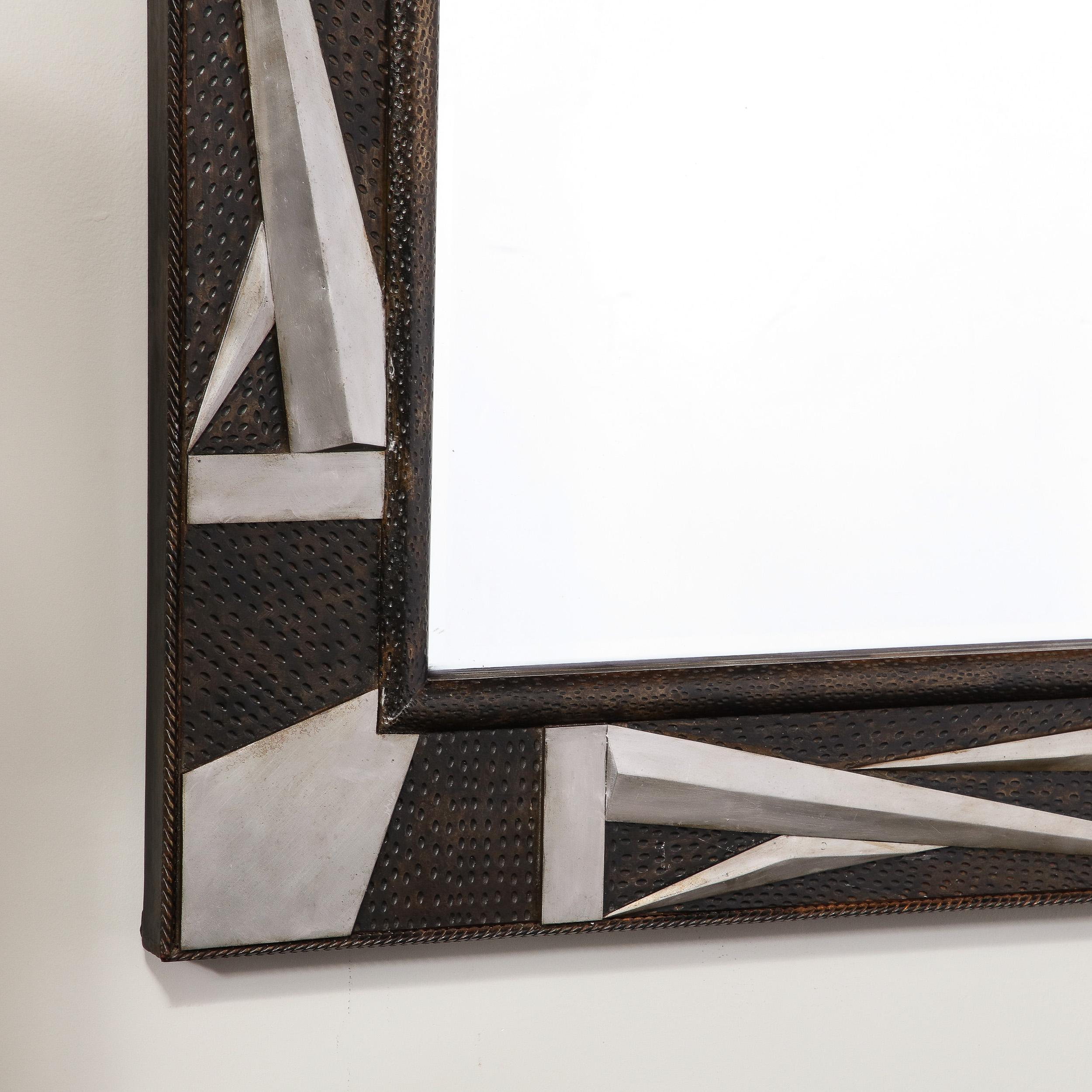 Art Deco Wrought Iron Mirror w/ Stylized Cubist Geometric Detailing  For Sale 3