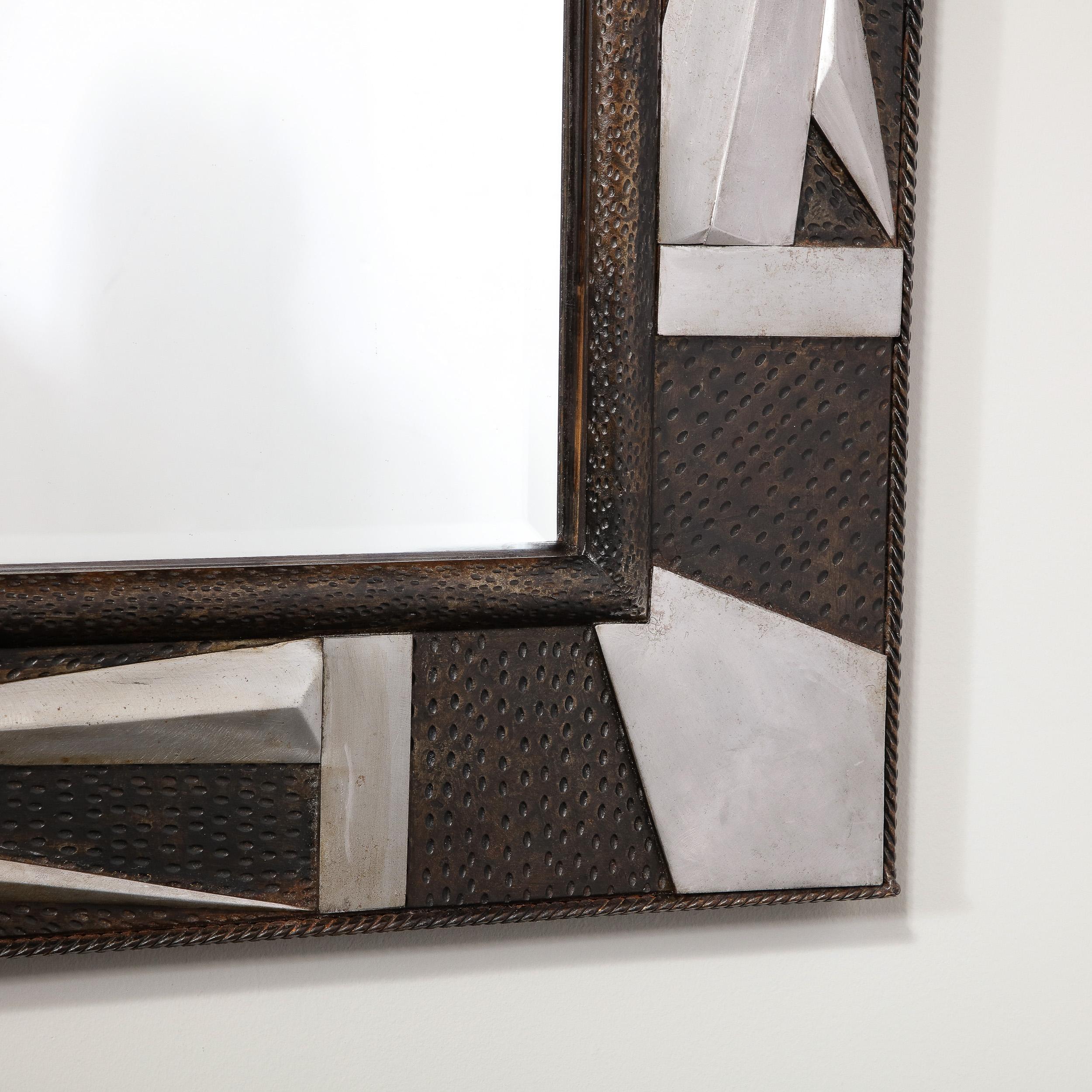 Art Deco Wrought Iron Mirror w/ Stylized Cubist Geometric Detailing  For Sale 4