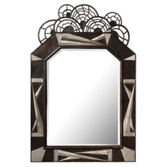 Art Deco Wrought Iron Mirror w/ Stylized Cubist Geometric Detailing 