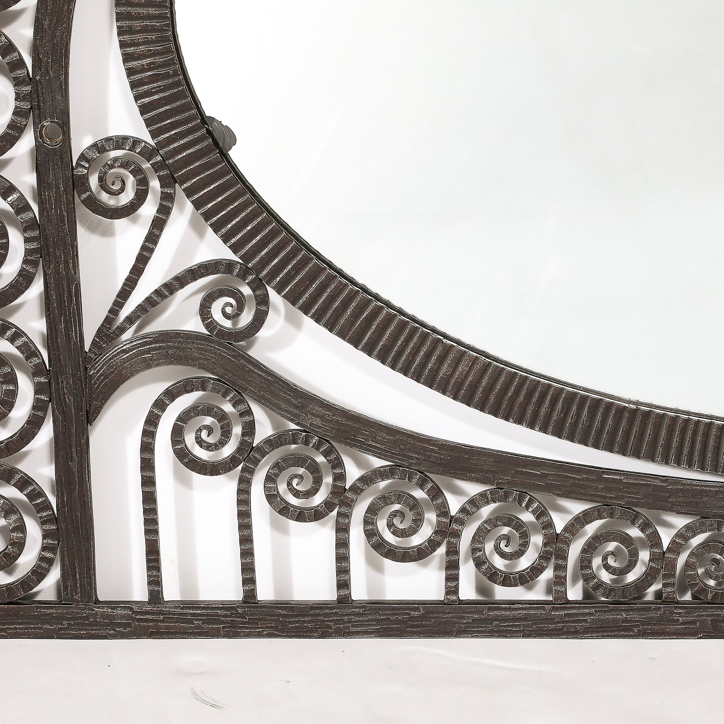 Art Deco Wrought Iron Mirror with Scroll Detailing in the Manner of Edgar Brandt For Sale 5