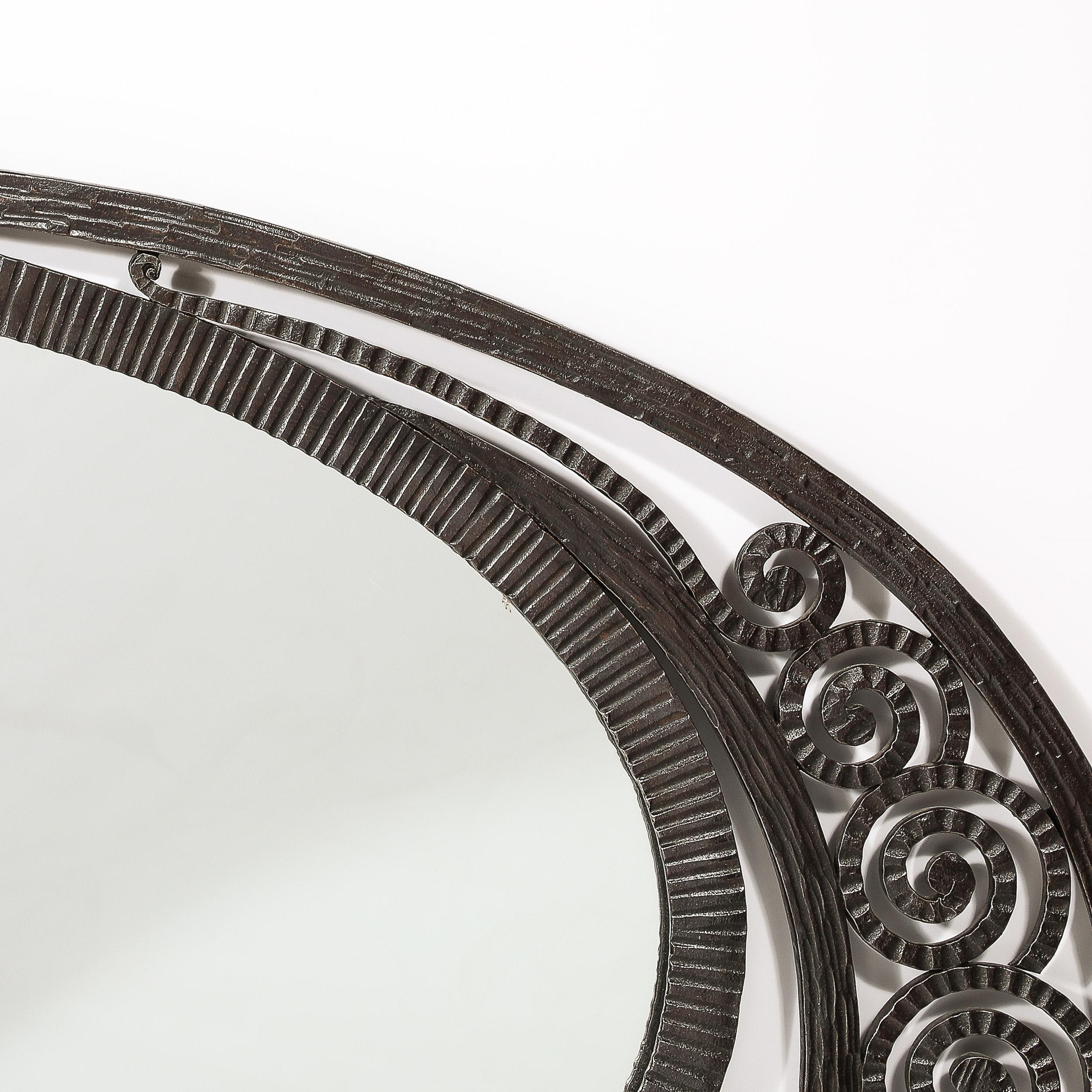 Art Deco Wrought Iron Mirror with Scroll Detailing in the Manner of Edgar Brandt For Sale 6
