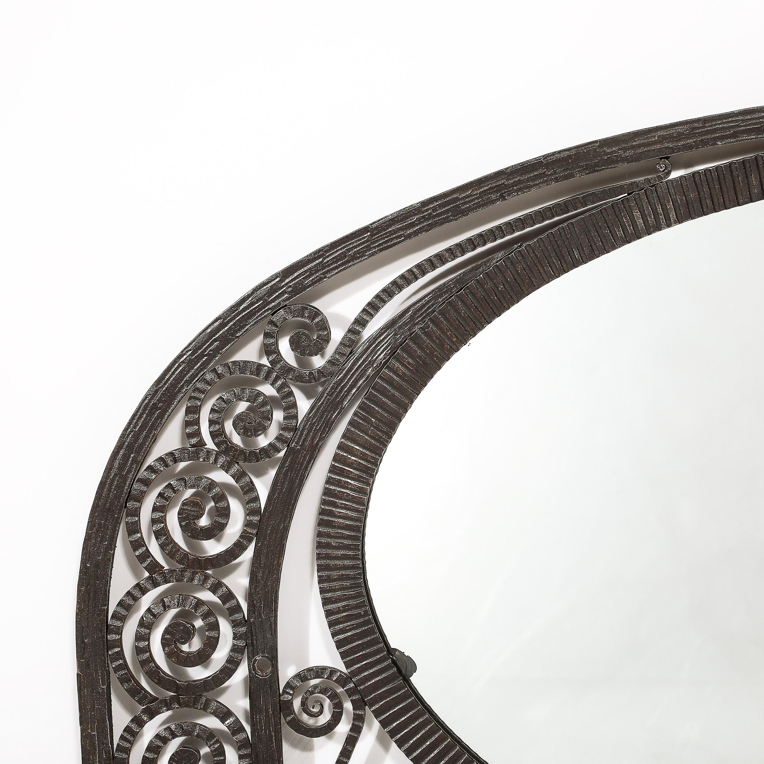 Art Deco Wrought Iron Mirror with Scroll Detailing in the Manner of Edgar Brandt For Sale 7