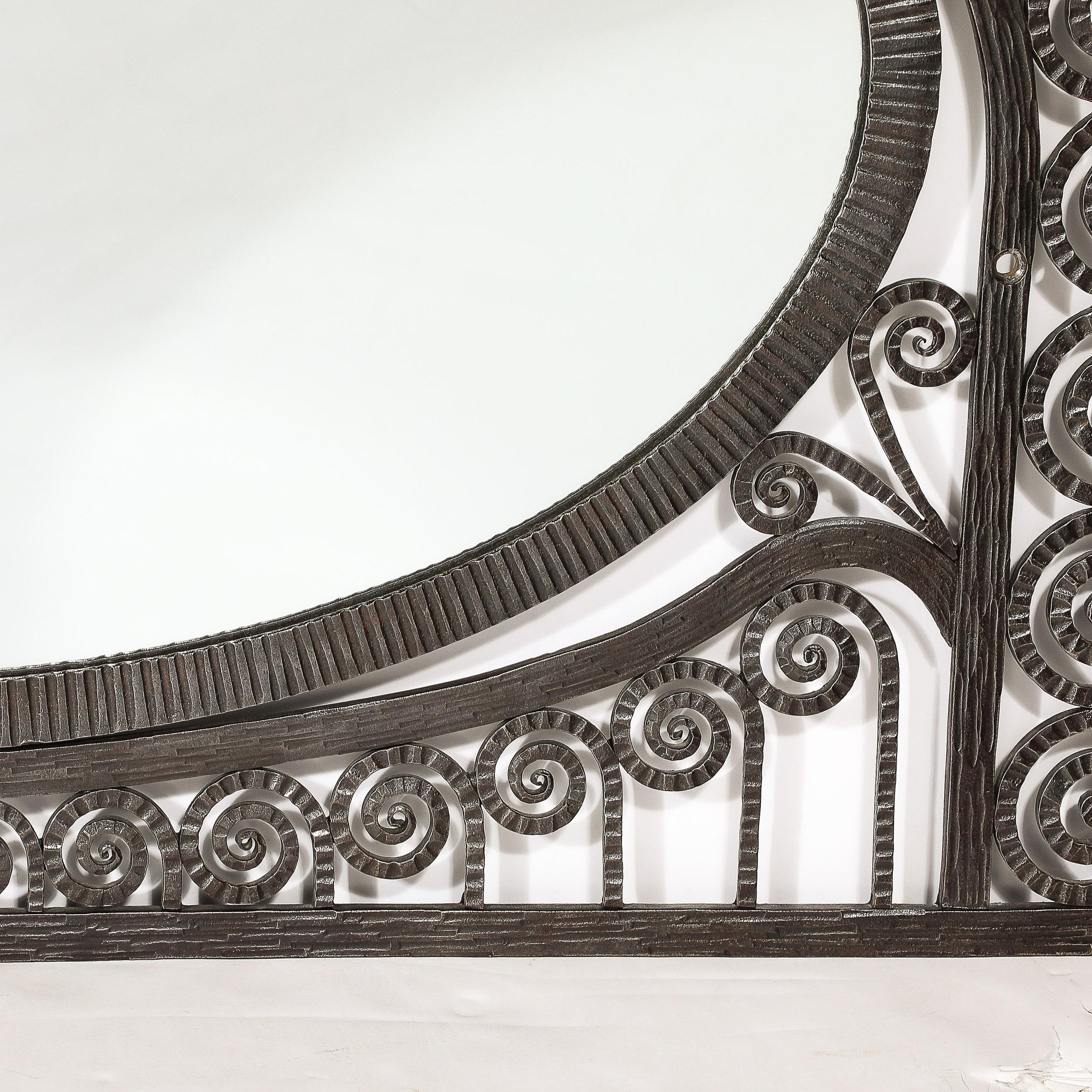 Art Deco Wrought Iron Mirror with Scroll Detailing in the Manner of Edgar Brandt For Sale 8
