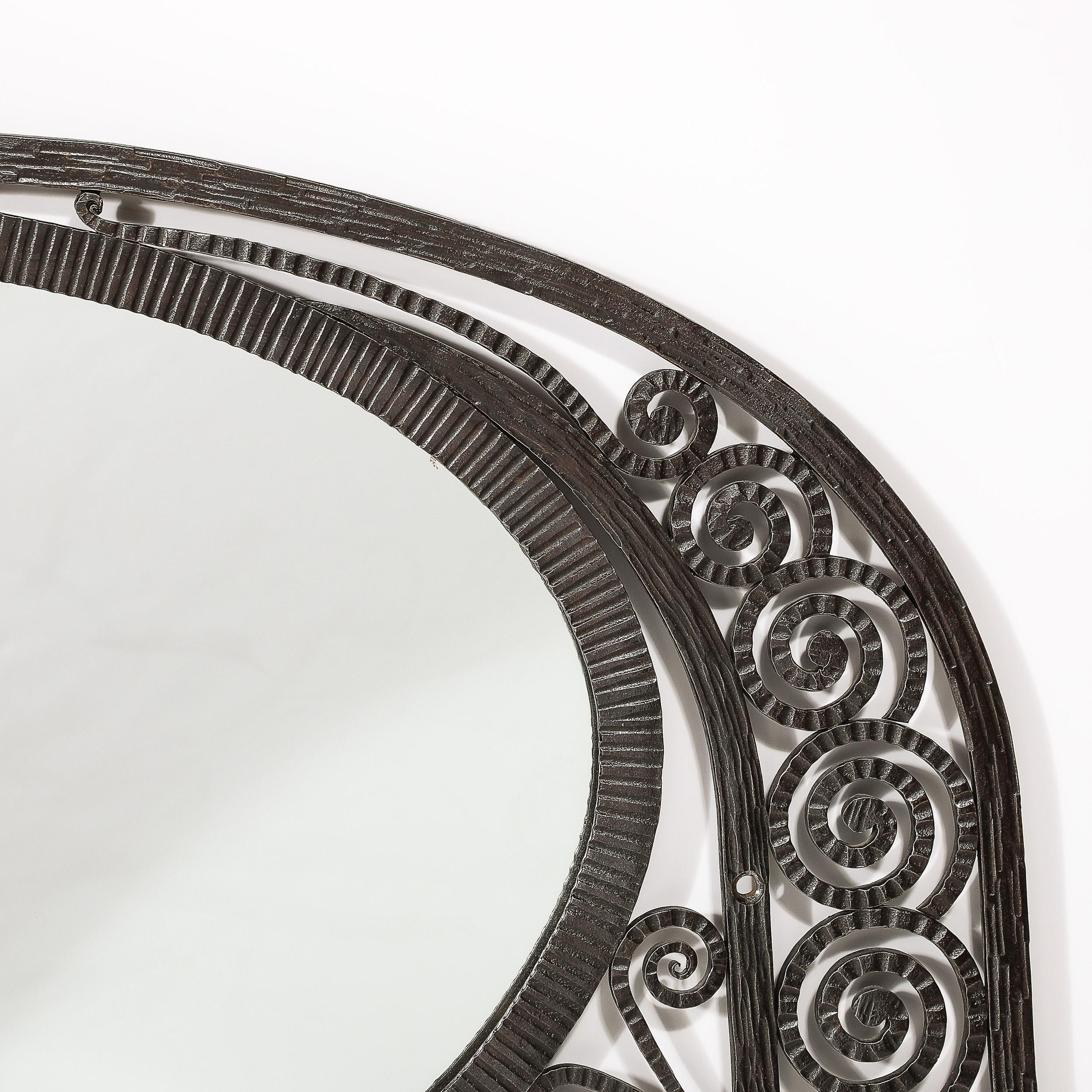 Art Deco Wrought Iron Mirror with Scroll Detailing in the Manner of Edgar Brandt For Sale 9
