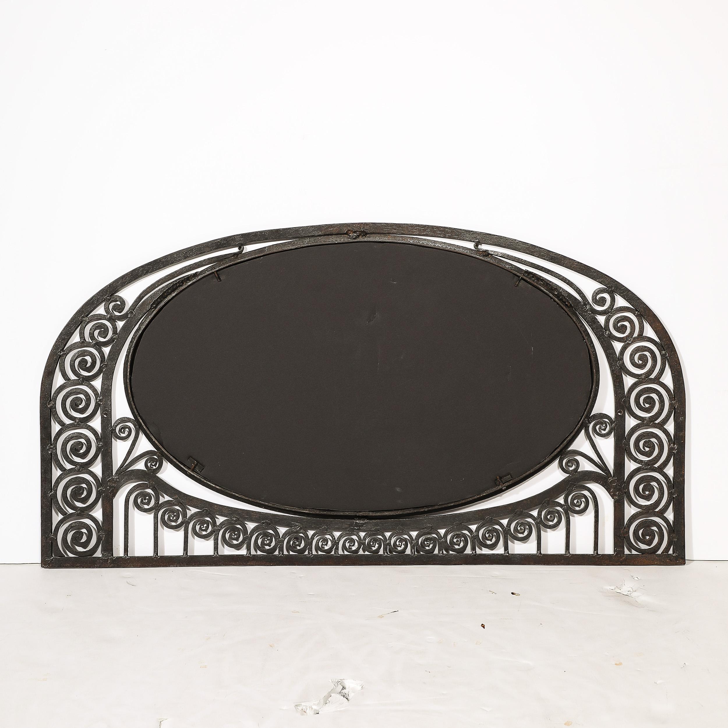 Art Deco Wrought Iron Mirror with Scroll Detailing in the Manner of Edgar Brandt For Sale 11