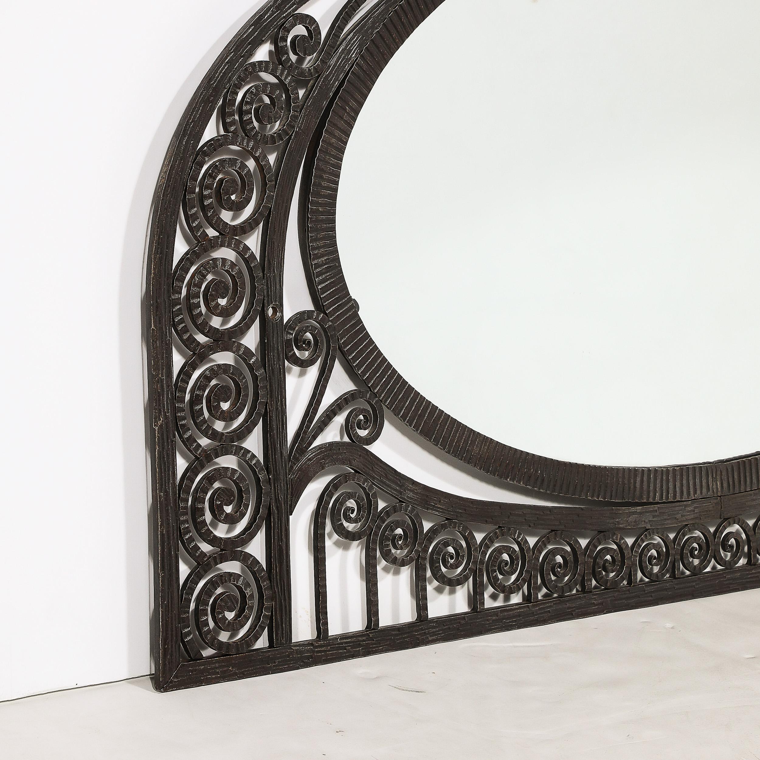 French Art Deco Wrought Iron Mirror with Scroll Detailing in the Manner of Edgar Brandt For Sale