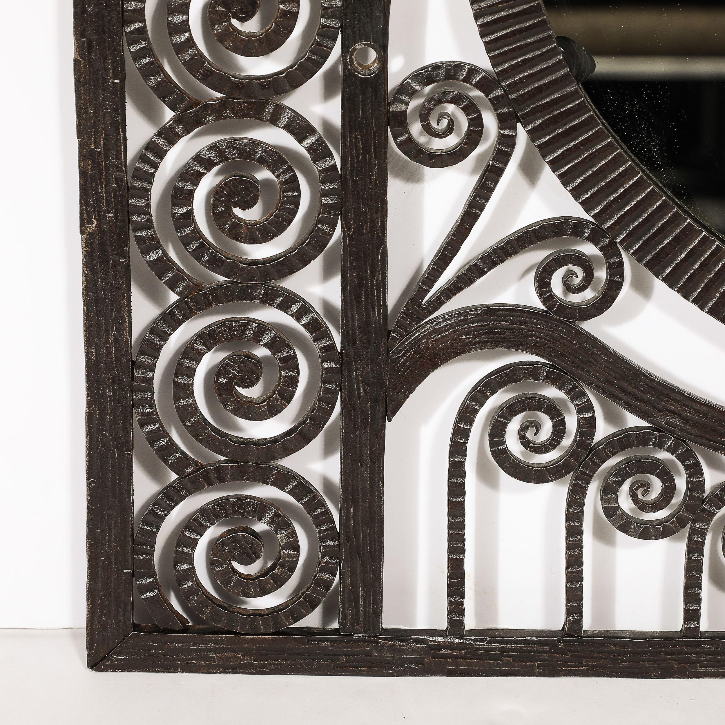 Art Deco Wrought Iron Mirror with Scroll Detailing in the Manner of Edgar Brandt In Excellent Condition For Sale In New York, NY