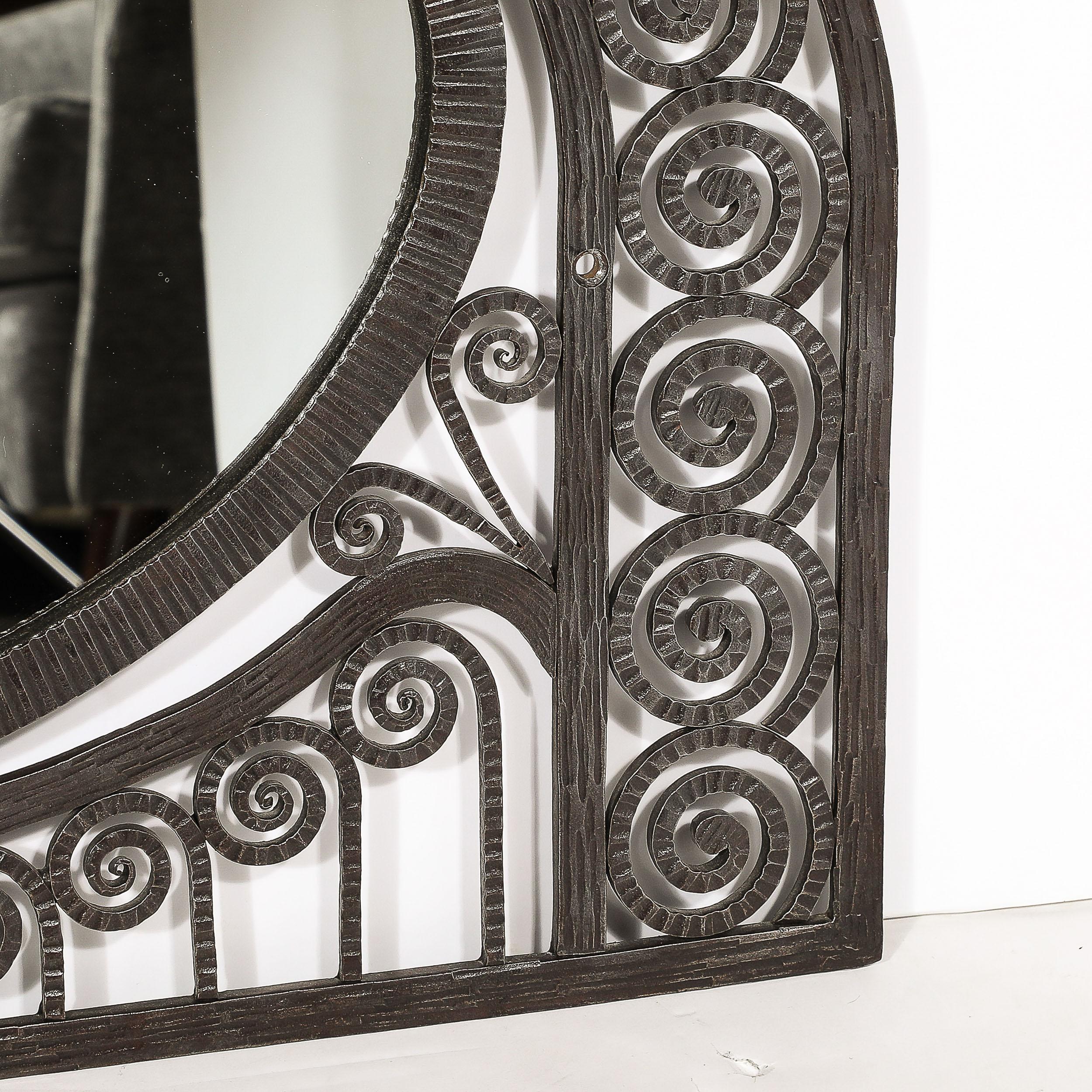 Mid-20th Century Art Deco Wrought Iron Mirror with Scroll Detailing in the Manner of Edgar Brandt For Sale