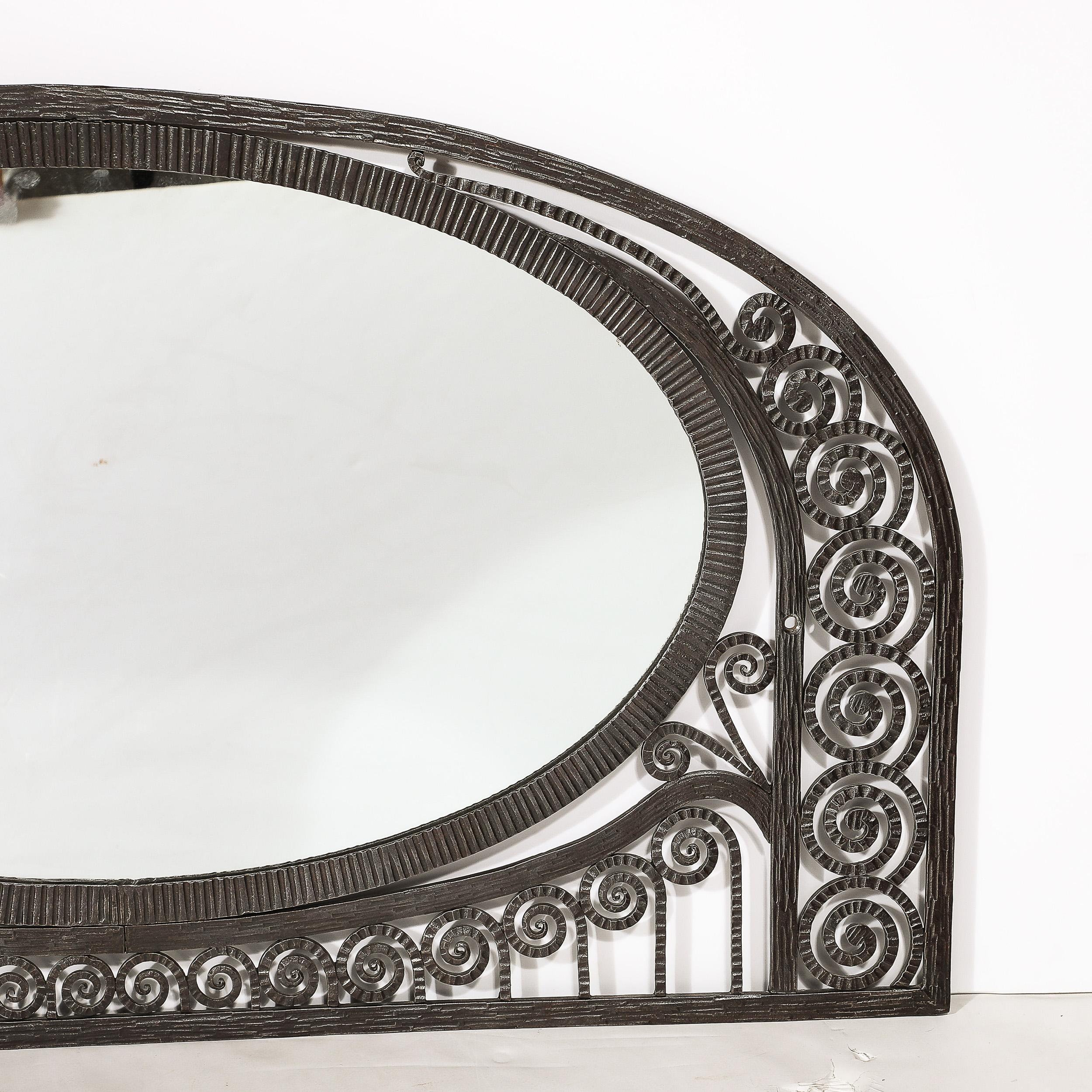 Art Deco Wrought Iron Mirror with Scroll Detailing in the Manner of Edgar Brandt For Sale 1