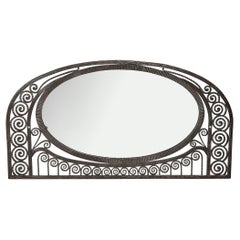 Art Deco Wrought Iron Mirror with Scroll Detailing in the Manner of Edgar Brandt