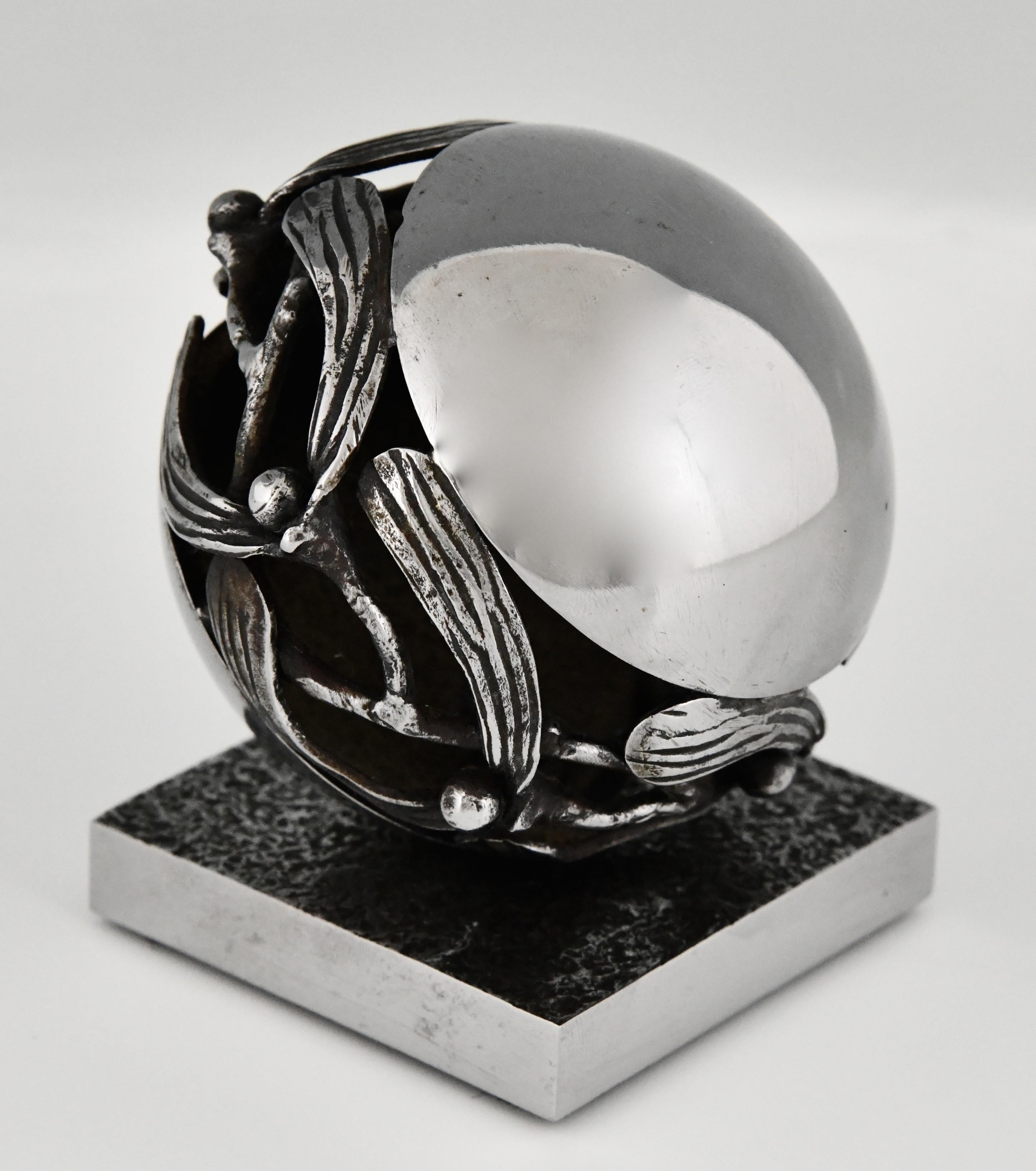 French Art Deco Wrought Iron Mistletoe Paperweight by Edgar Brandt 1921 For Sale