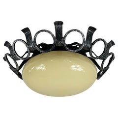 Art Deco Wrought Iron & Opaline Flush Mount, France 1930s