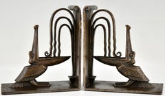 Art Deco wrought iron pelican bookends by Edgar Brandt France 1924.