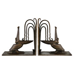 Art Deco wrought iron pelican bookends by Edgar Brandt  France 1924.
